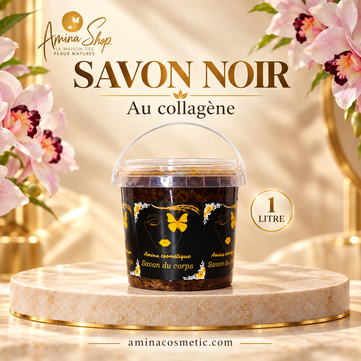 Savon, noir à base de collagène 1 litre￼